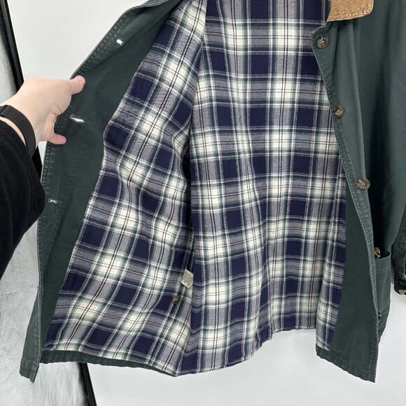 vintage 90s Y2K EDDIE BAUER chore coat barn jacket plaid lined western green M - Picture 12 of 13